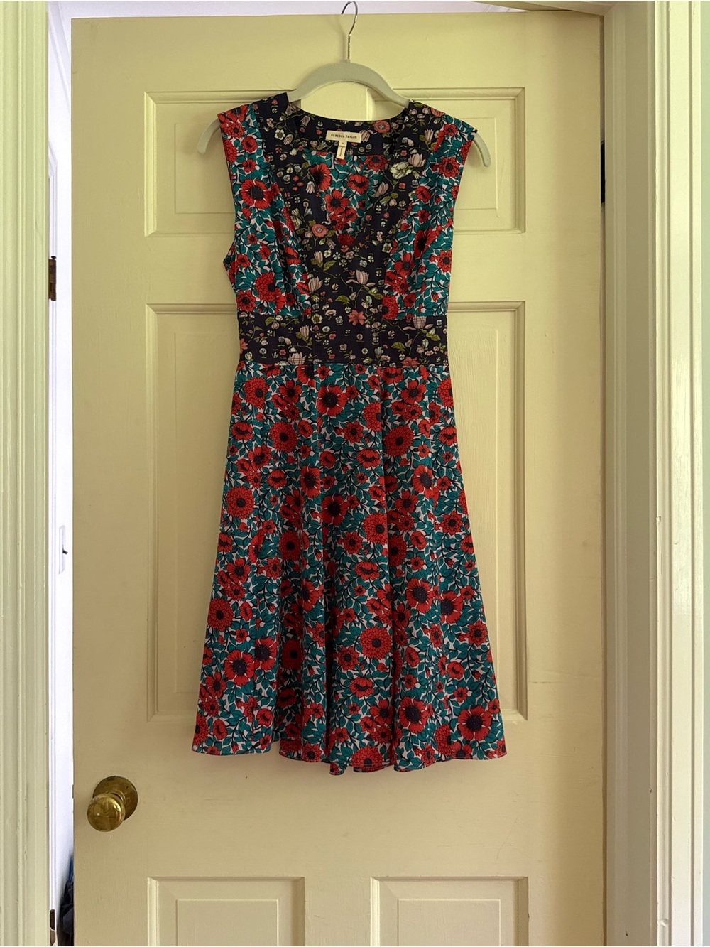 Rebecca Taylor Red & Teal Floral Midi Dress